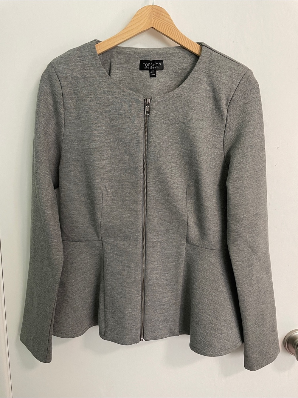 Top Shop Grey Zip-Front Peplum Blazer
